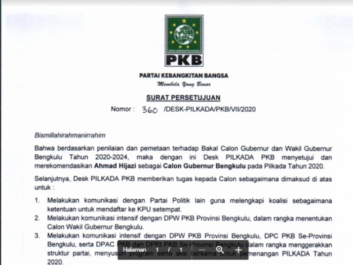 Surat Persetujuan DPP PKB