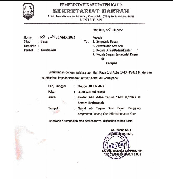 SE an Bupati Kaur Setda Kaur